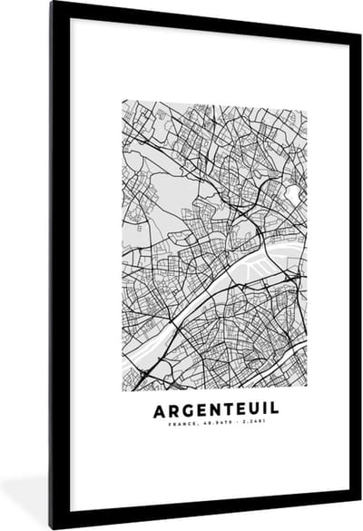 Fotolijst incl. Poster - Plattegrond - Kaart - Stadskaart - Frankrijk - Argenteuil - 80x120 cm - Posterlijst