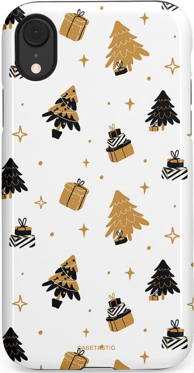 Casetastic hoesje geschikt voor Apple iPhone XR - Dubbellaagse bescherming - Kerst met Cadeautjes - Fashion Case - Wit Beige Donkergrijs