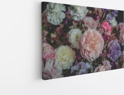 Saammp Canvas Schilderij - boeket - Roze Bloemen - Abstract - 45x30 - Foto op canvas - Wanddecoratie - Muurdecoratie Woonkamer - Kantoor Decoratie