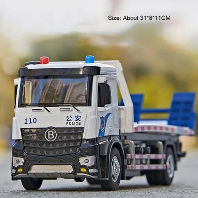 1:24 Elektrische Trailer Platte Vlakke Vrachtwagen Sanitaire Vuilniswagen Model Speelgoed Licht Muziek Bouwvoertuig Modellen Kinderen Beste Cadeaus