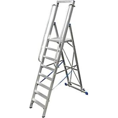 Trapladder, met groot platform, aluminium, met 7 treden