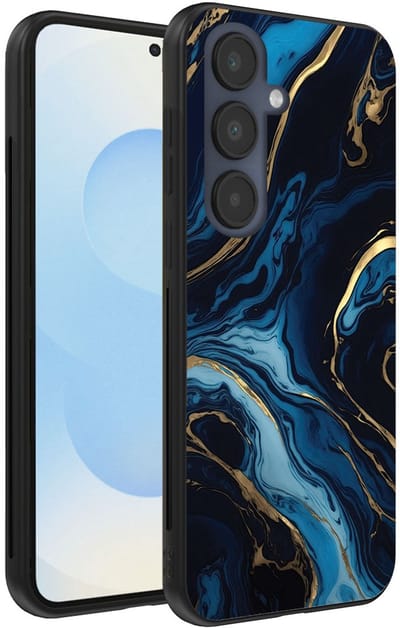 Smartphonica Telefoonhoesje Geschikt voor Samsung Galaxy S25 met marmer opdruk - TPU backcover case gold blue marble design - Goud Blauw geschikt voor Samsung Galaxy S25