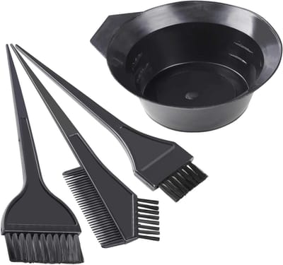 Famanu - 4-delige haarverfkit met borstels en kleurmengkom, geschikt voor kleurtoepassing en behandelingen – Zwart