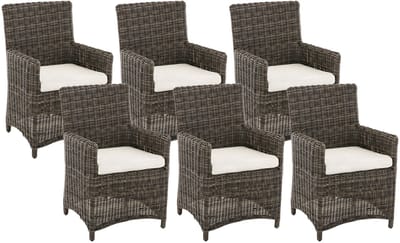 CLP 6-delige tuinstoelenset Fontana - polyrattan stoelen met hoge rugleuning en zitkussens grijs gevlekt