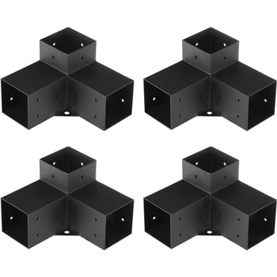 Pergola Beugel Kit 4''x4'', Binnenmaat 3.6 x3.6  4 stuks 3-Weg Heavy Duty Hoekbeugel Houtbewerking DIY Paalbasis Kit, Eenvoudige Installatie Houten Balken voor