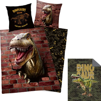 Dekbedovertrek - Dinosaurus - 1 persoons - 140x200 cm - 100% katoen - dubbelzijdig - inclusief een Dino Bedsprei - 170 x 210 cm