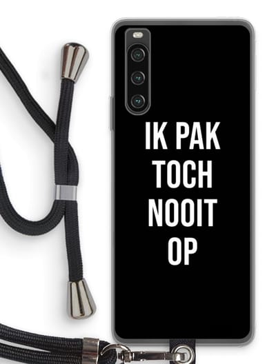 Case Company® - Hoesje met koord geschikt voor Sony Xperia 10 IV hoesje met Koord - Ik pak nooit op - Zwart - Telefoonhoesje met Zwart Koord - Bescherming aan alle Kanten en Over de Schermrand