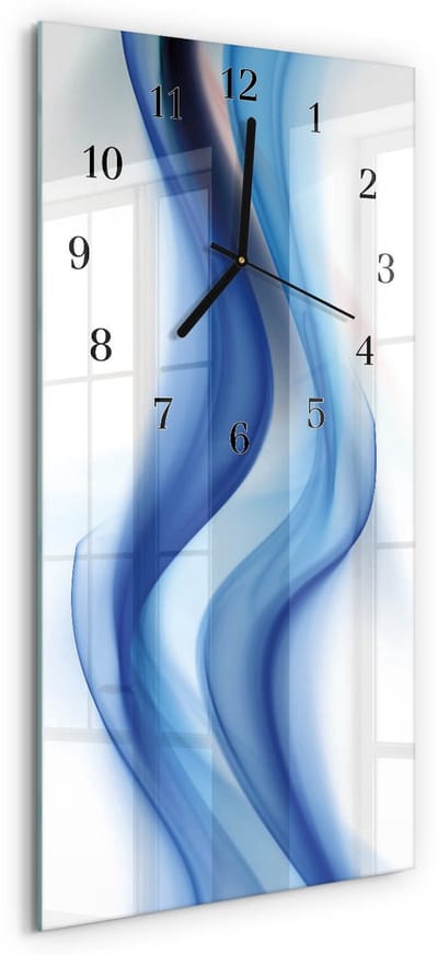 Tulup Wandklok - Abstracte rook Moderne Wandklok Glas - 30x60 cm - Blauw Wandklok Glas Decoratie - Zwarte Handen - Rechthoekige Wandklok - Wandklok Glas Decoratie - Gekleurde Glazen Klok