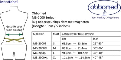 Obbomed MB-2000S ledensteun met Far infrared (FIR) en ferriet magneten – hulpmiddel tegen pijn – Maat S