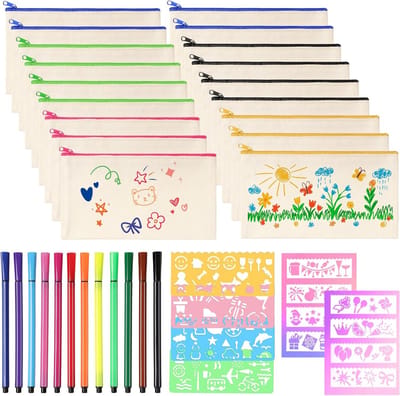 DIY Stoffen Etui Set met Kleurpotloden en Schildersjablonen