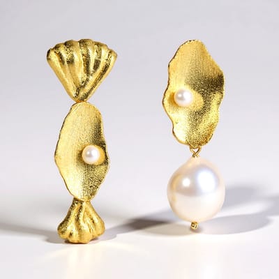 Chique Zoetwaterparel Goud Vermeil Oorbellen