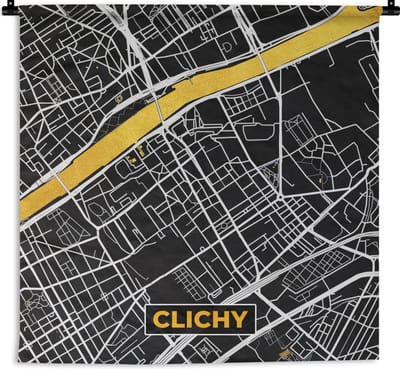 Wandkleed - Wanddoek - Plattegrond - Frankrijk - Clichy - Stadskaart - Kaart - 180x180 cm - Wandtapijt