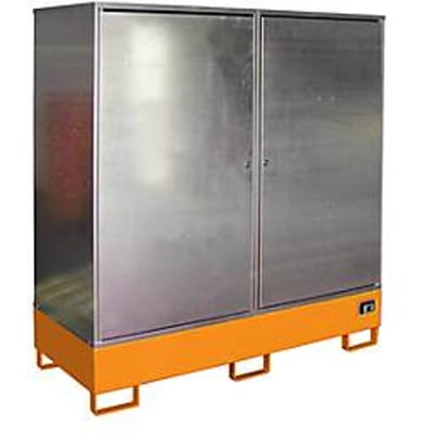 BAUER Gevaarlijke stoffen kast GS-2, plaatstaal, van onderen toegankelijk, B 1680 x D 690 x H 1780 mm, voor 2 x 200 l vaten, oranje
