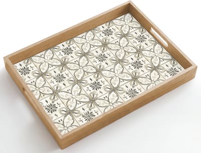 Dienblad hout 50x35 cm - Schootdienblad - Antiek - Tegel - Beige - Borrelplank rechthoek - Plateau dienbladen