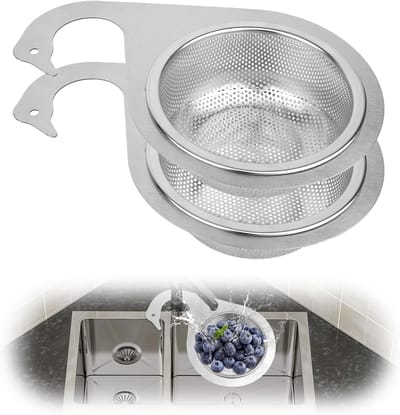 2 Stuks RVS Zwanenafvoer Strainer Mand, Multifunctionele Hangende Afvoer Basket voor Snelle Afvoer van Fruit en Groenten in de Keuken