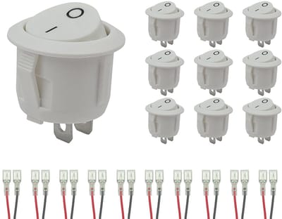 ProRide Wipschakelaar ON/OFF KCD2-202 - met Aansluitkabels - 2-pins - Rond ?20mm - 250V/6A - Wit - 10 stuks