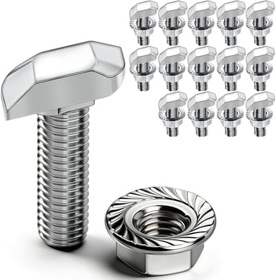 14-delige Set M6 Hammerkop Schroeven met Sluitringen en Flensmoeren voor PV Zonnepaneel Montage, Serre en Aluminium Profielen