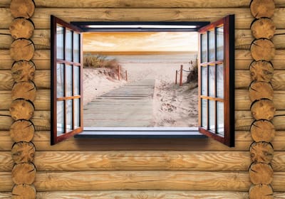 View Cottage Beach Path Sand Sea Photo Wallcovering