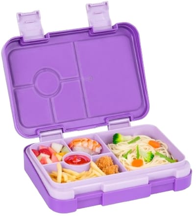 Lunchbox Kids Lunch Box with 6 Compartments for School, Kindergarten, Outdoor, Leakproof, Dishwasher Safe, BPA Free (Purple)