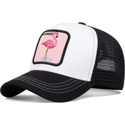 Unisex Flamingo Patch Borduurwerk Baseball Net Petten Lente En Zomer Buiten Verstelbaar Casual Petten Hip Hop Pet Zonnebrand Pet white