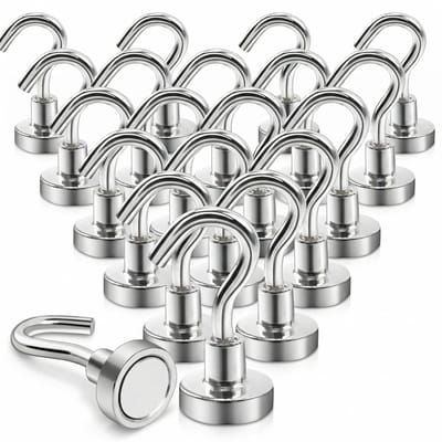 JustValue - Magneethaken extra sterk - 20 stuks - 10 kg - Neodymium magneten met haak - Zilver