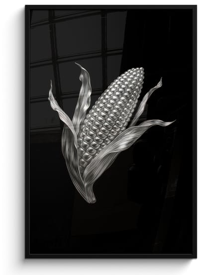 Poster in lijst - Fotolijst 80x120 cm - Posters - Maïskolf - Glanzend metaal - Elegant - Posterlijst zwart - Decoratie - Wanddecoratie woonkamer - Muurdecoratie slaapkamer