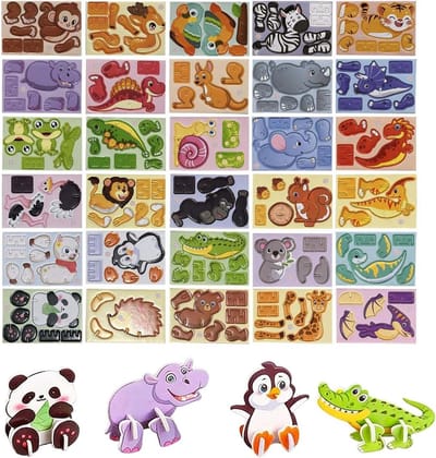 Dierenpuzzels 3D - Bouwmodel Legpuzzel - Cognitieve Groei - Veilig Papieren Materiaal - 30 Stukjes - Cartoon Kleuren