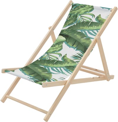 Houten tuinstoel in tropisch groen en wit opvouwbare strandstoel Strandstoel Ligstoel Relaxligstoel