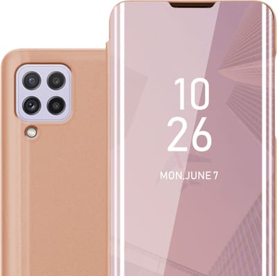 Cadorabo Hoesje geschikt voor Samsung Galaxy A22 4G / M22 / M32 4G in KUNZIET ROZE - Clear View Spiegel Beschermende Case met Tribunefunctie 360 Graden Bescherming Book Case Cover Etui