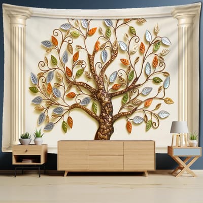 Tapisserie murale arbre à argent, style bohème, nature, plante, psychédélique, sorcellerie, décoration d'intérieur 150X130 CM