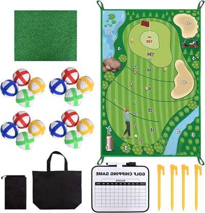 Complete Golf Set voor Binnen en Buiten met Slagmat, 16 Hechballen, Poles en Scorebord voor Thuis, Tuin of Kantoor