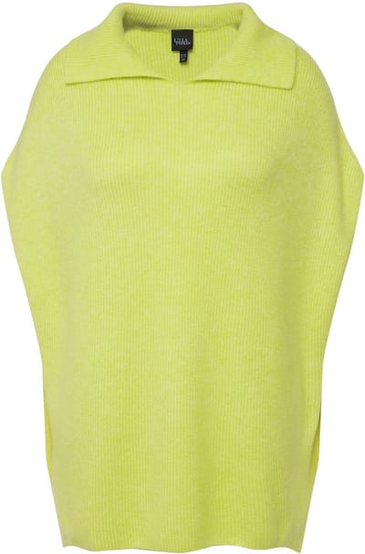 Ulla Popken - Dames - Slipover geribbeld breisel oversized gebreide kraag - Limoengroen - Maat 46+