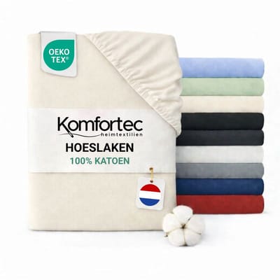 Komfortec Jersey Stretch Hoeslaken 200x200 cm - 23cm Matrasdikte- Rondom Elastiek - 100% Katoen - Creme