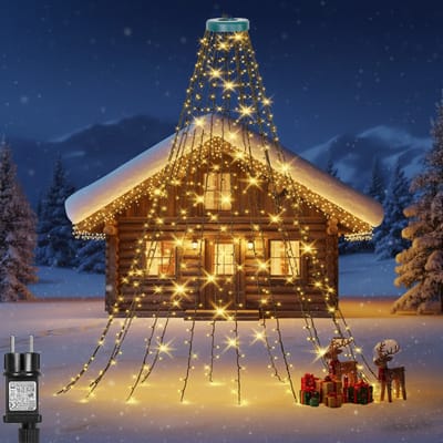 MUPOO Kerstboomverlichting - Kerstboom voor buiten met ring Warm wit IP44 2 Meter 400LEDS - 16 Strengen Kerstversiering Lichtsnoer-Timer-8 Modi-Geheugenmodus-voor sfeerverlichting binnen