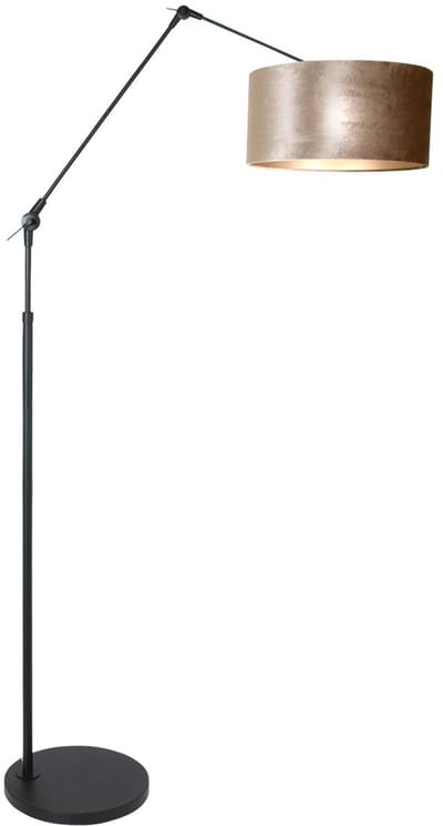 Zwarte vloerlamp booglamp Prestige Chic 8116ZW met grijs velours kap van metaal en textiel, verstelbare hoogte, modern design, voor binnen gebruik