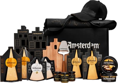 Old Amsterdam Fan Box – Luxe Kaaspakket met 5 Kazen, Kaasplank & Chutneys – Cadeaupakket Eten en Drinken