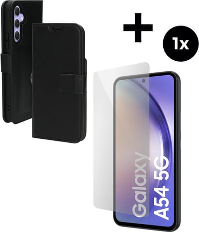Mobiparts Classic Wallet hoesje geschikt voor Samsung Galaxy A54 (2023) 5G met 1 Screenprotector van Gehard Glas - Zwart