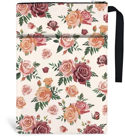 Dailygoods- Boekhoezen 2 stuks - Vintage Rozen Design - Polyester Beschermers - Met Rits en Voorzak - 34 x 24 cm - Verjaardagscadeau voor Studenten - Boekomslag