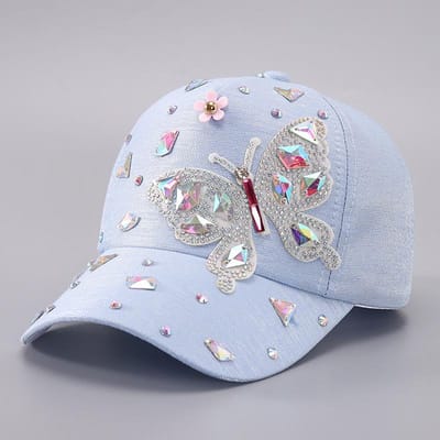 Dames Glanzende Vlinder Strass Honkbalpet, Verstelbare Zon Hoed Voor Dagelijks Gebruik, Reizen, Feest, Meerdere Kleuren Beschikbaar Adjustable gray