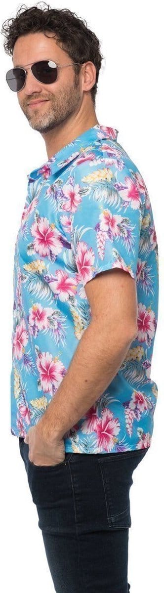 Partychimp Luxe Hawaii Blouse Mannen Carnavalskleding Heren Foute Party Verkleedkleren Volwassenen - Polyester - Blauw - Maat 2XL