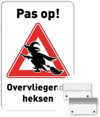 Bord Overvliegende heksen - Weerbestendig Aluminium - 40x60 cm - Bevestiging: Met muur-/ wandmontage beugels
