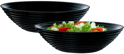 Luminarc Salade schaal/slakom - 2x - zwart - glas - Dia 27 cm - Schalen en kommen - Keuken - Voedsel