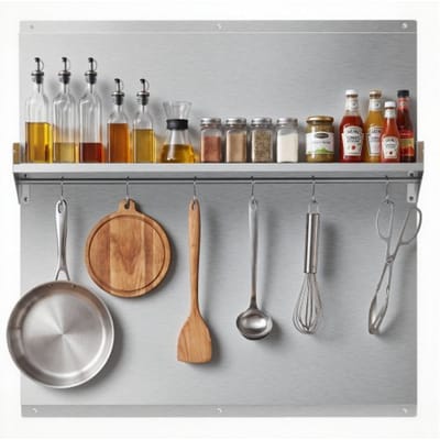 VEVOR Keukenachterwand 76 X 76 cm, Gemaakt van Roestvrij Staal, Wandbescherming voor Kookplaat en Afzuigkap met Plank, Haken en Voorgeboorde Gaten, Robuuste Achterwand voor Keuken, Koken en Praktische Opbergruimte