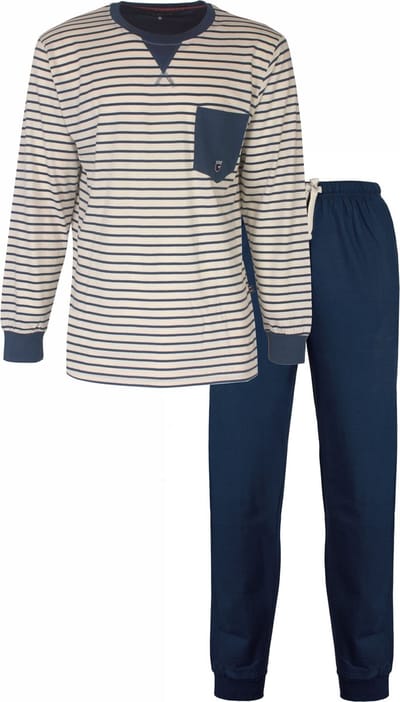 MEQ Heren Pyjama - 100% katoen - Strepen Dessin - Nachtkleding - Blauw - Maat S