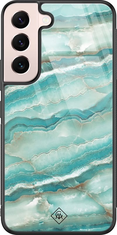 Casimoda® hoesje - Geschikt voor Samsung Galaxy S22 - Marmer Azuurblauw - Luxe Hard Case Zwart - Backcover telefoonhoesje - Blauw