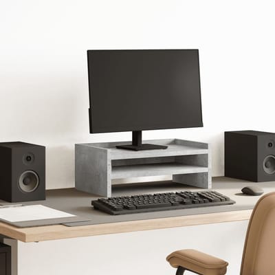 vidaXL - Monitorstandaard - 42x24x16 - cm - bewerkt - hout - betongrijs