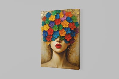 Canvas Schilderij - Vrouw - Bloemenmasker - Wanddecoratie - 60x40 cm