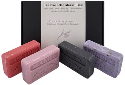 Savon de Marseille cadeau zeep set Mamie, Papa, I love you Lavendel scrub 4x125 gr.