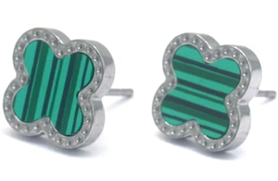 Oorbellen met Klaver - Oorknoppen - RVS - 11 mm - Zilverkleurig en Groen