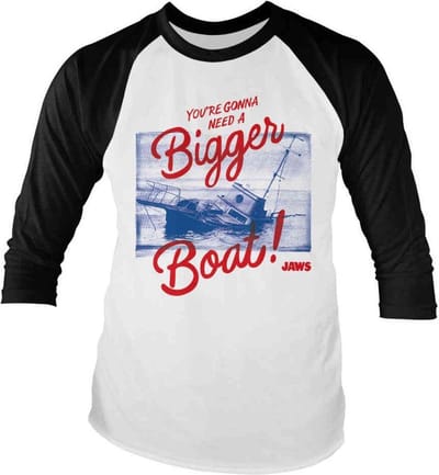 Jaws - You're Gonna Need A Bigger Boat Raglan top - S - Wit/Zwart